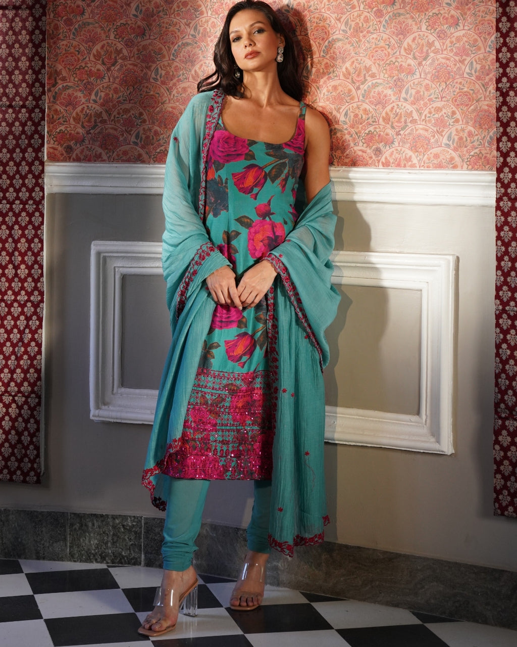 Sky Blue Floral Kurti Set