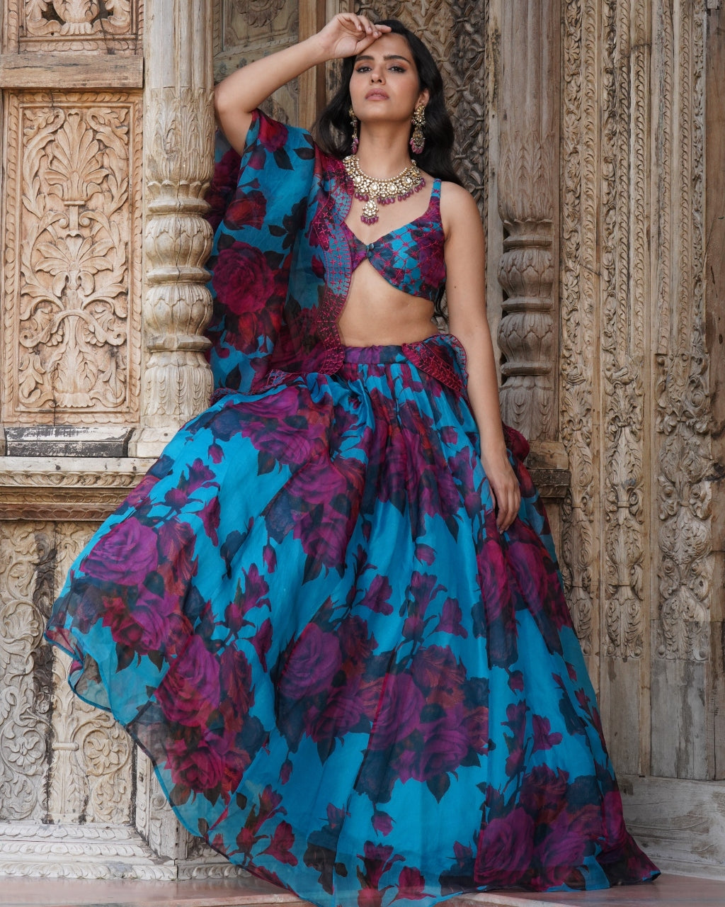 Turquoise Floral Lehenga Set