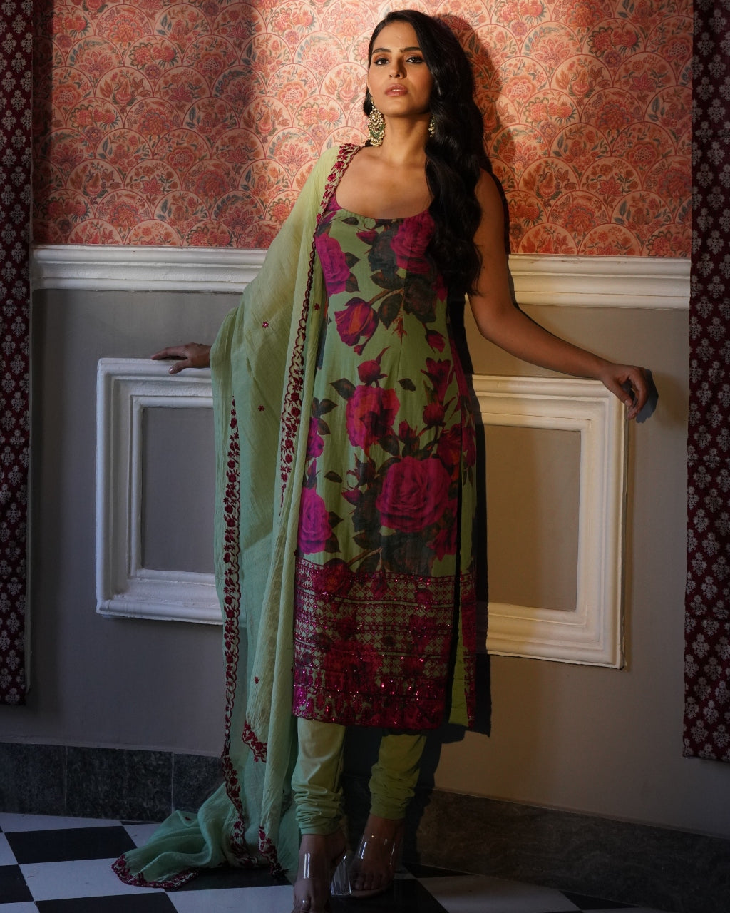 Mehndi Green Floral Kurti Set