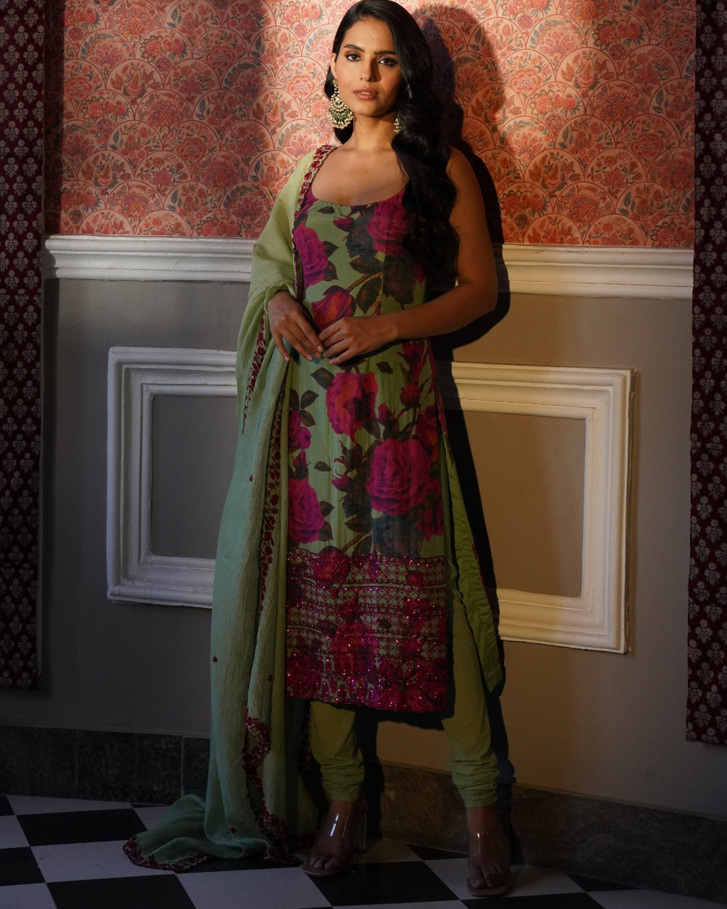 Mehndi Green Floral Kurti Set