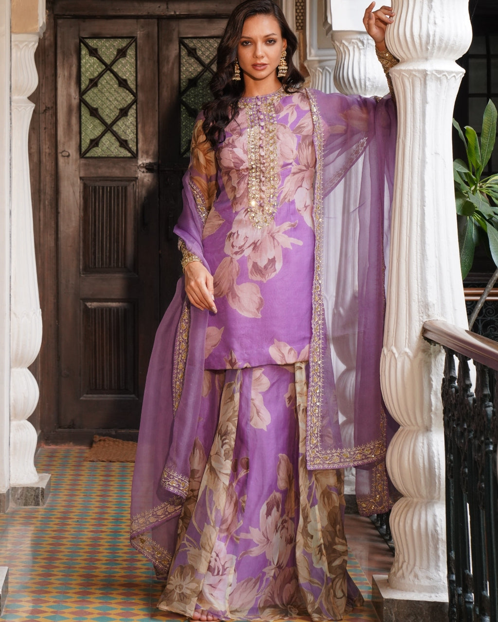 Lavender Floral Kurti Set