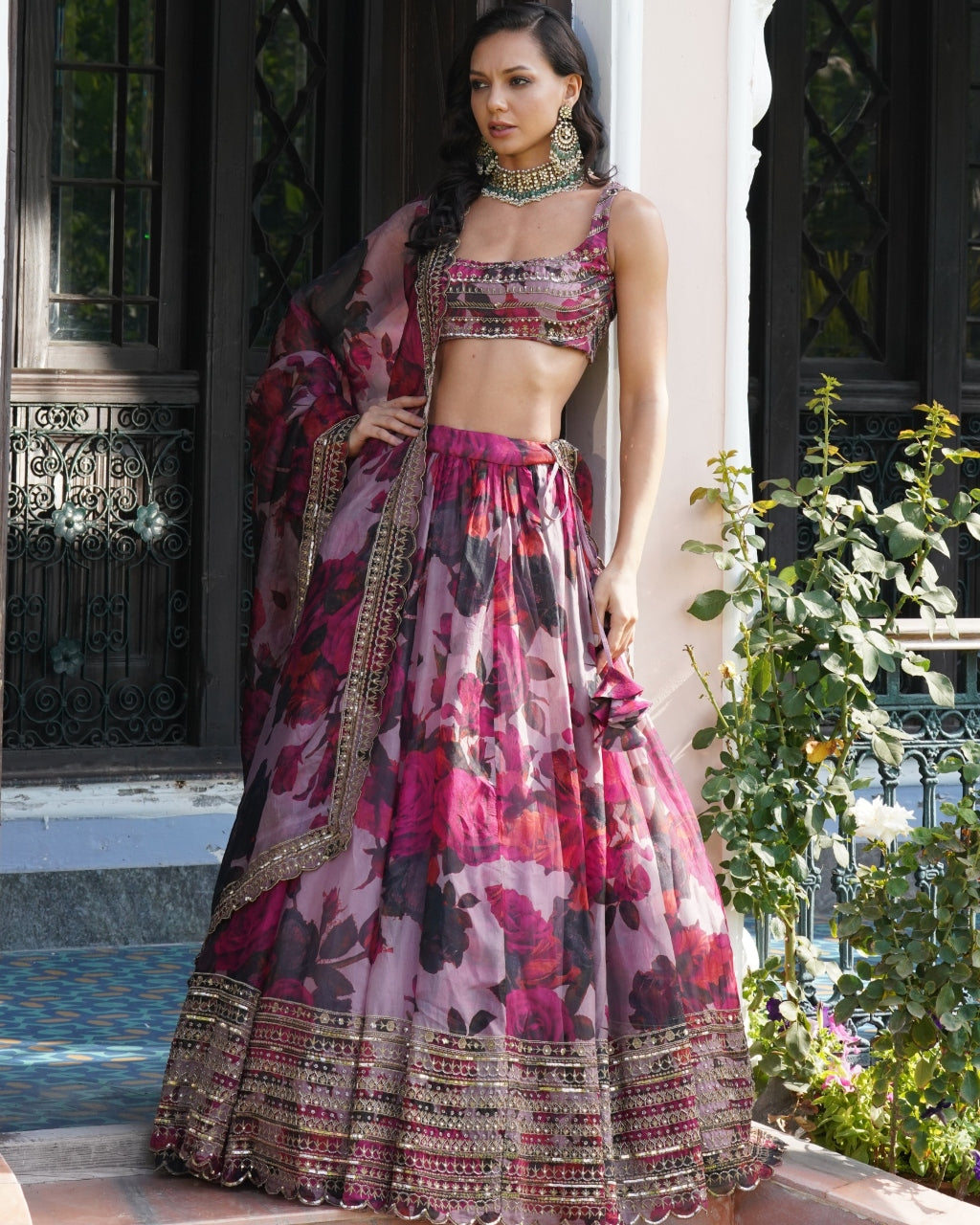 Lilac Organza Floral Lehenga Set