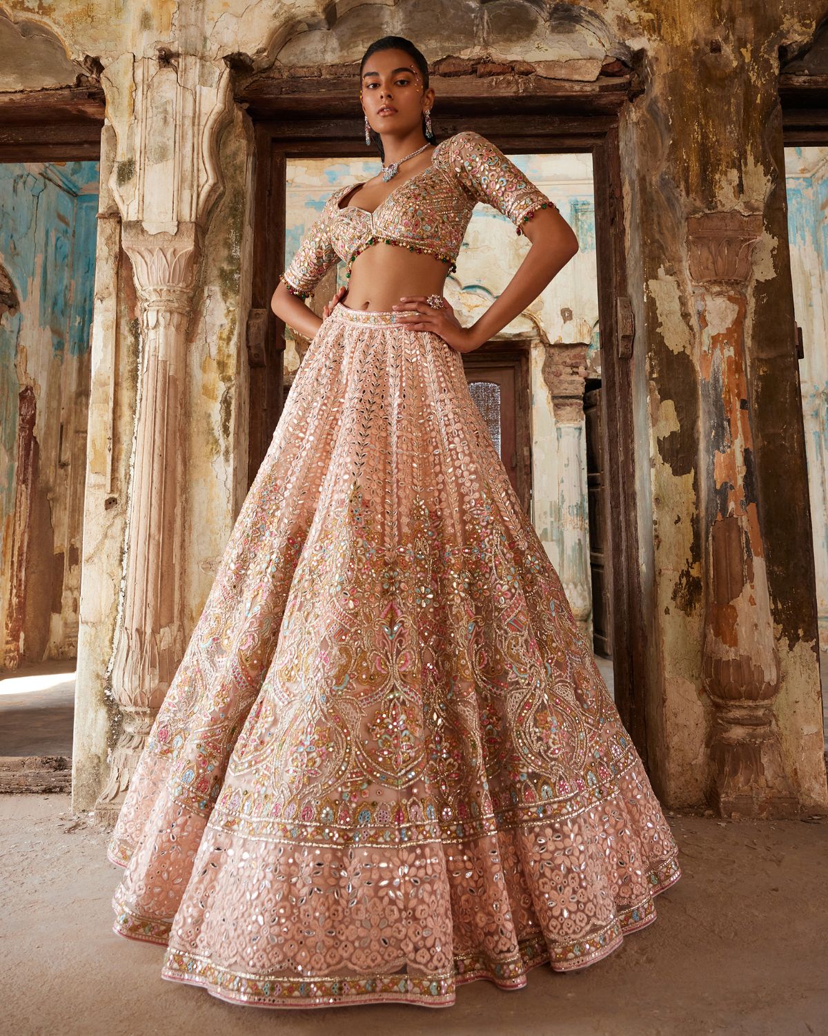 Peach Multicolor Lehenga Set