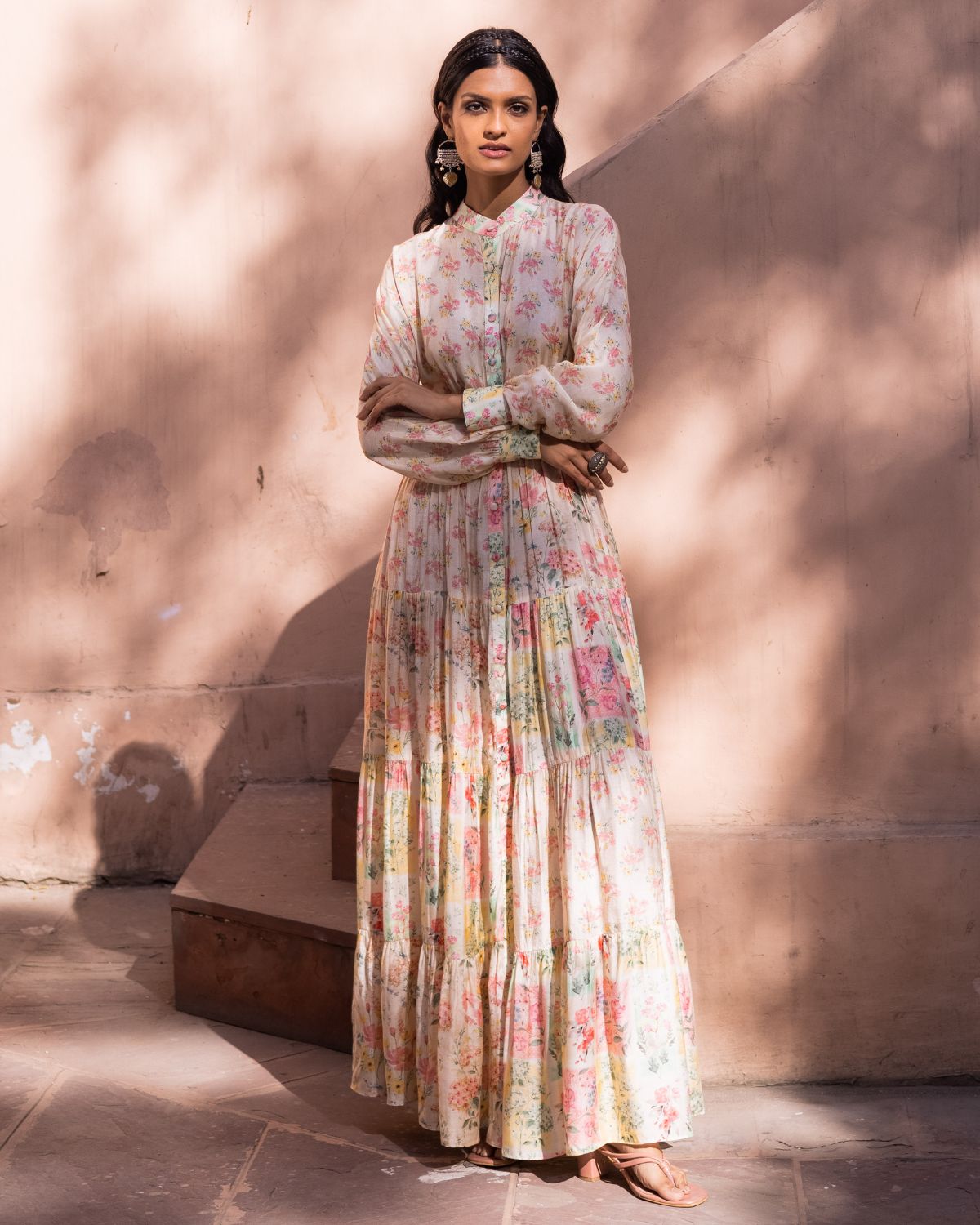 Off White Floral Maxi Dress by Label Anushree