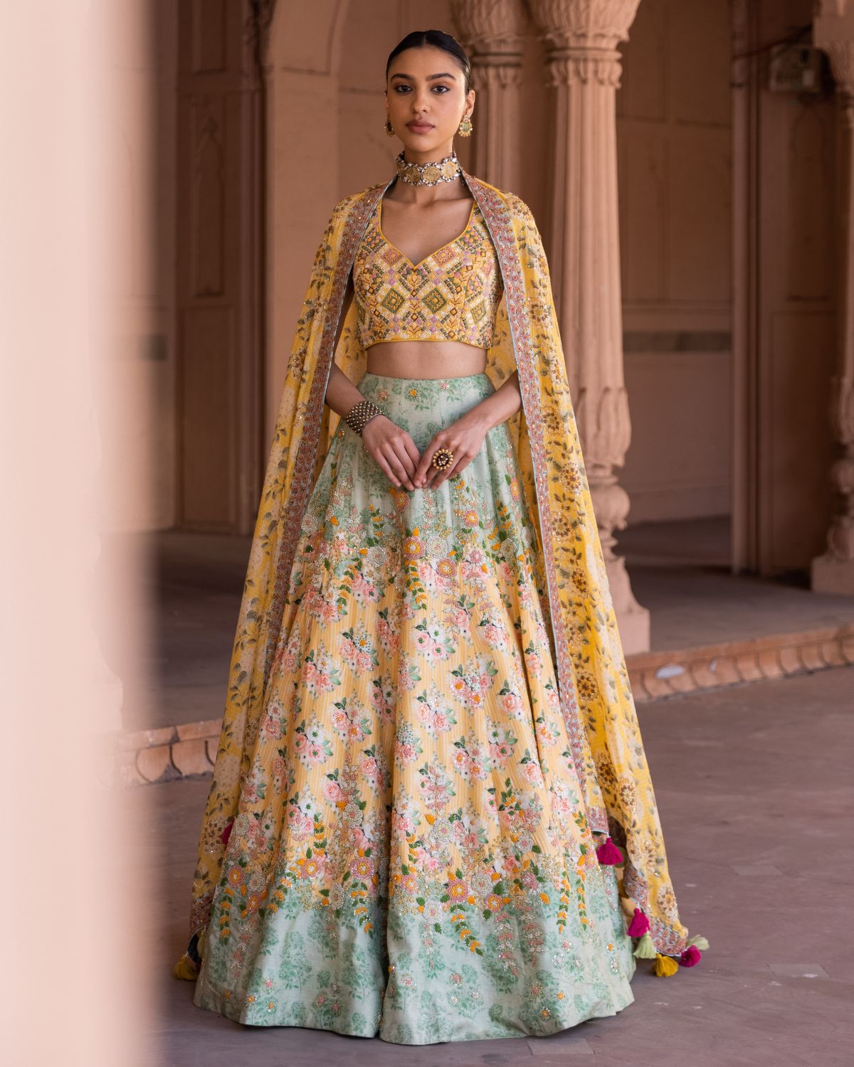 Buy Pastel Peach Lakhnavi Designer Lehenga online-Karagiri