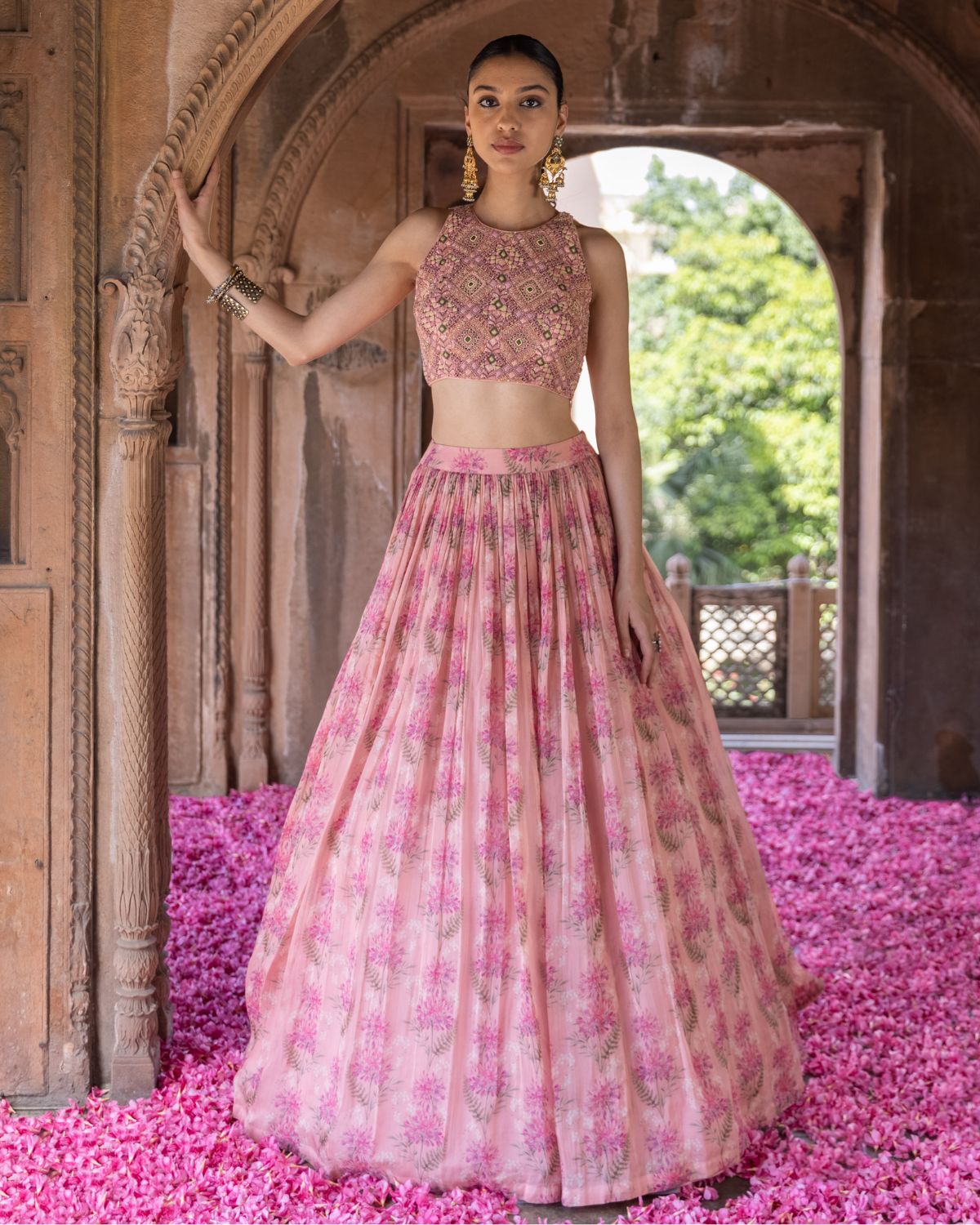 Pink Printed Skirt Set by Label Anushree