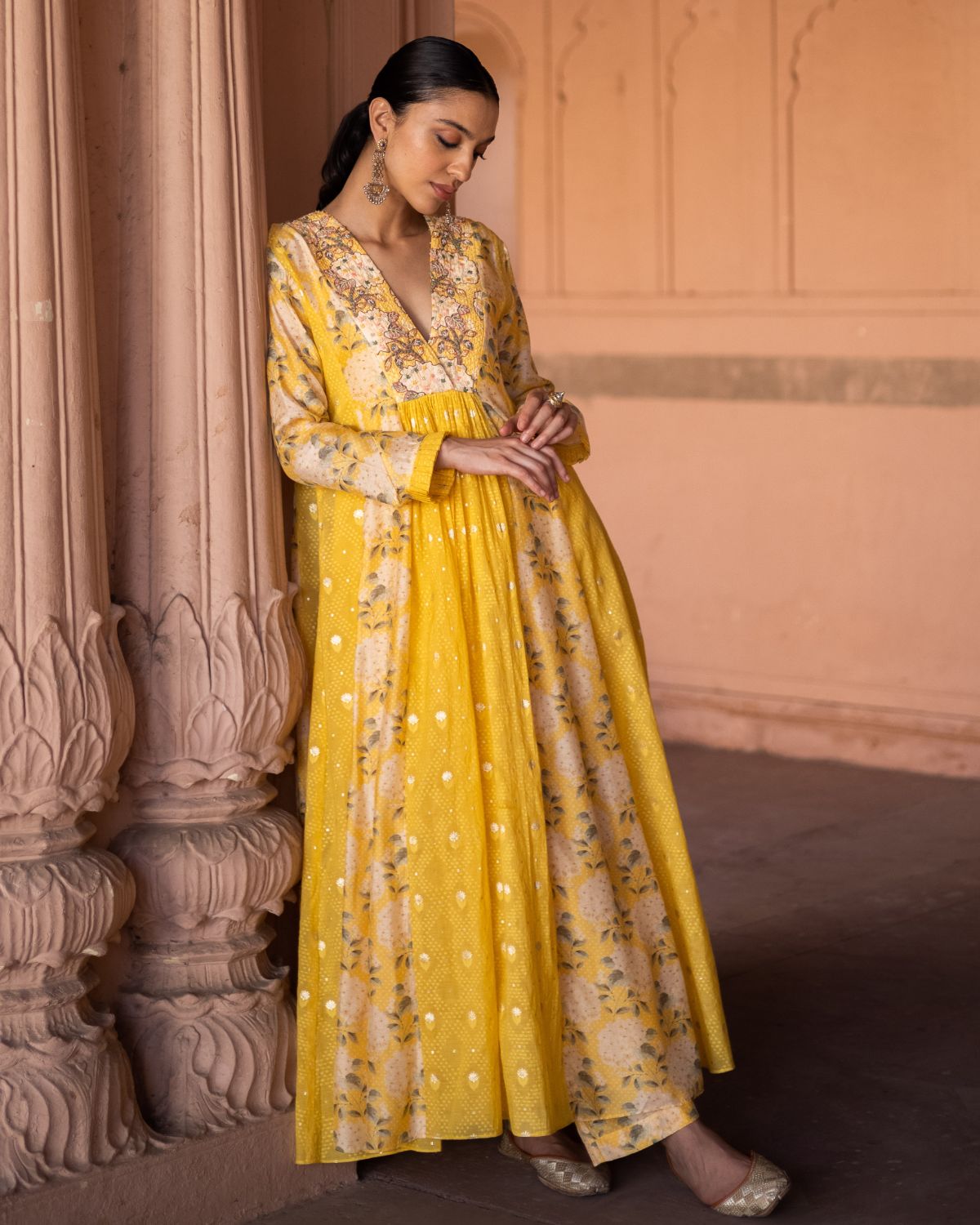 Yellow Panel Kurta And Pants