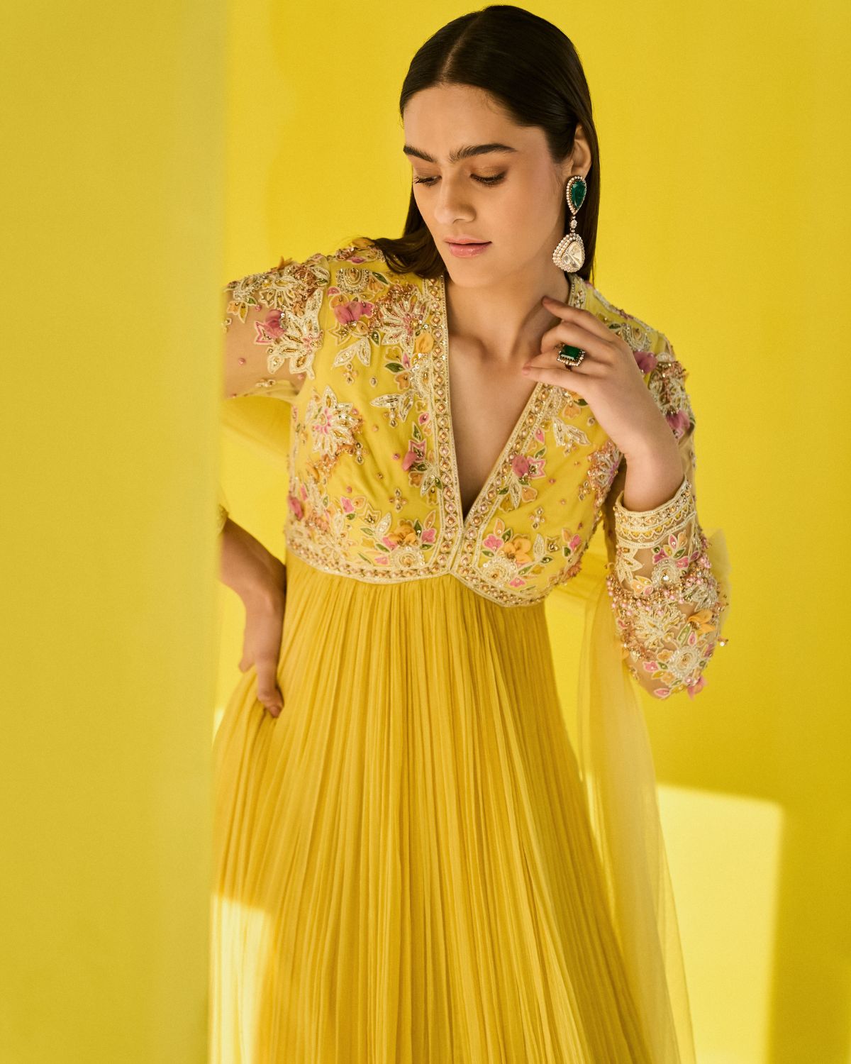 Lime Yellow Anarkali Set by Ridhi Mehra