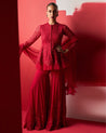 Ruby Red Peplum Gharara Set by Ridhi Mehra