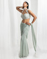 Sage Green Embellished Pre-Stitched Sari Set by Seema Thukral