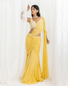 Yellow Organza Embellished Pre-Stitched Flared Sari Set by Seema Thukral