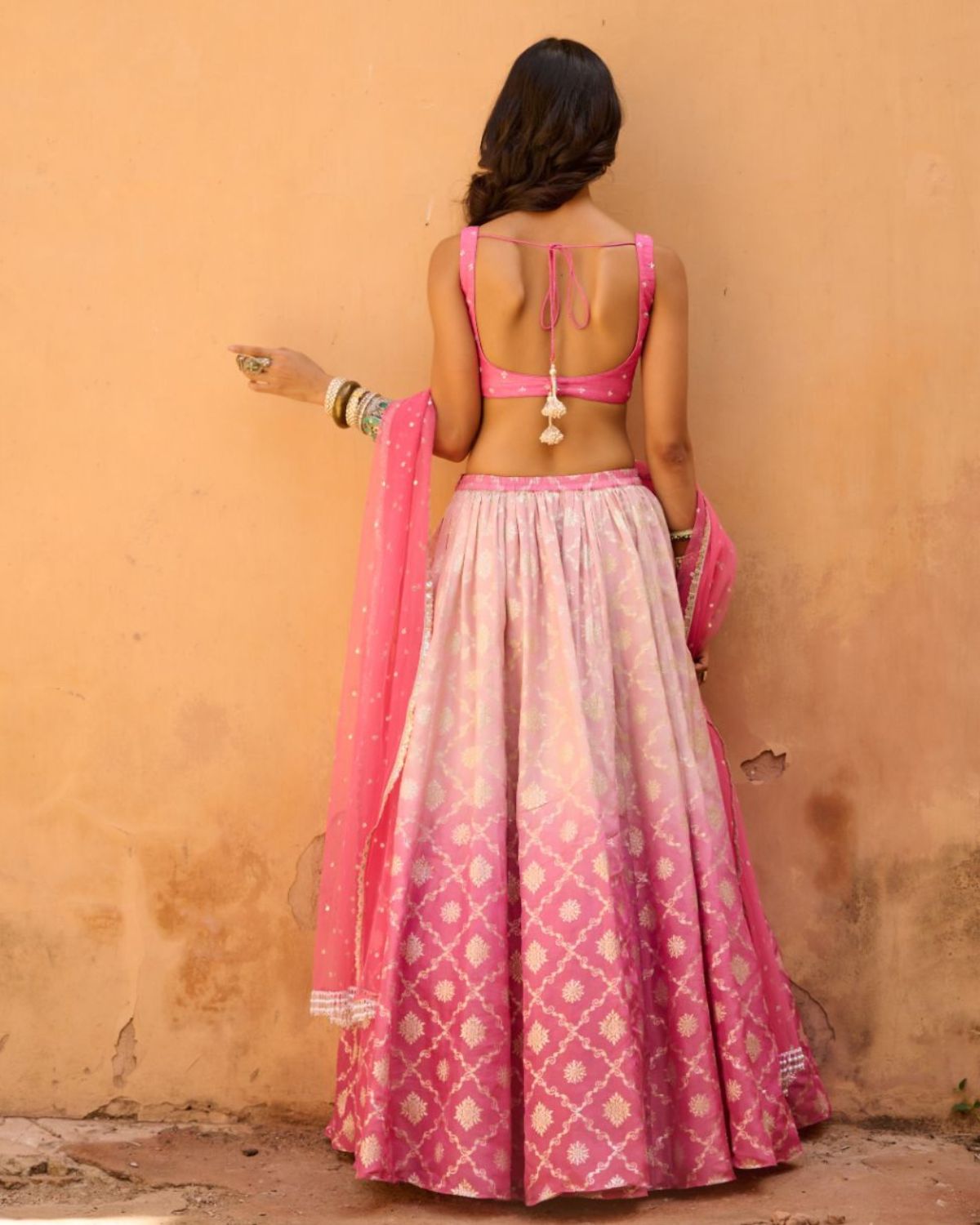 Shop Bollywood Lehenga - Peach Mirror Work Embroidery Designer Lehenga  Choli At Hatkay