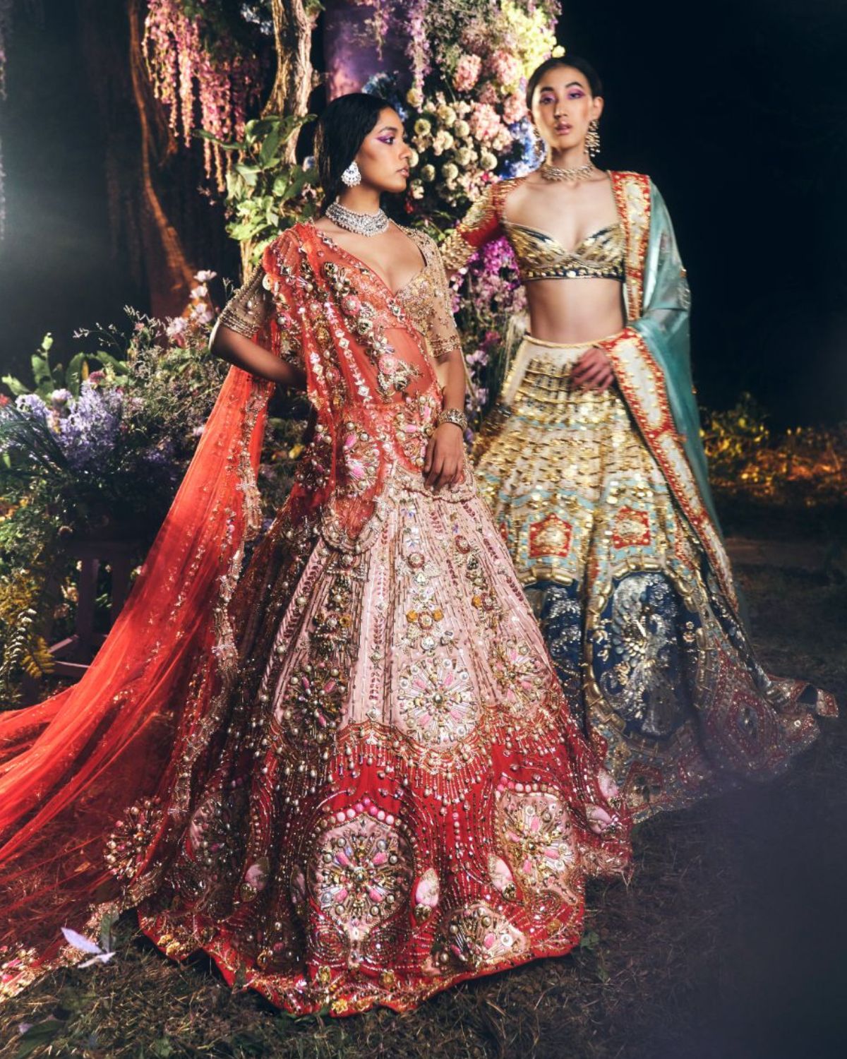 Red And Pink Bridal Lehenga Set by Papa Don't Preach