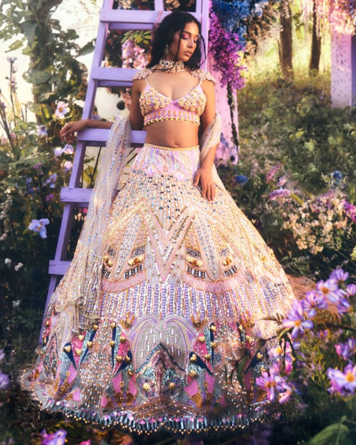 Ivory And Lilac Lehenga Set by Papa Don't Preach
