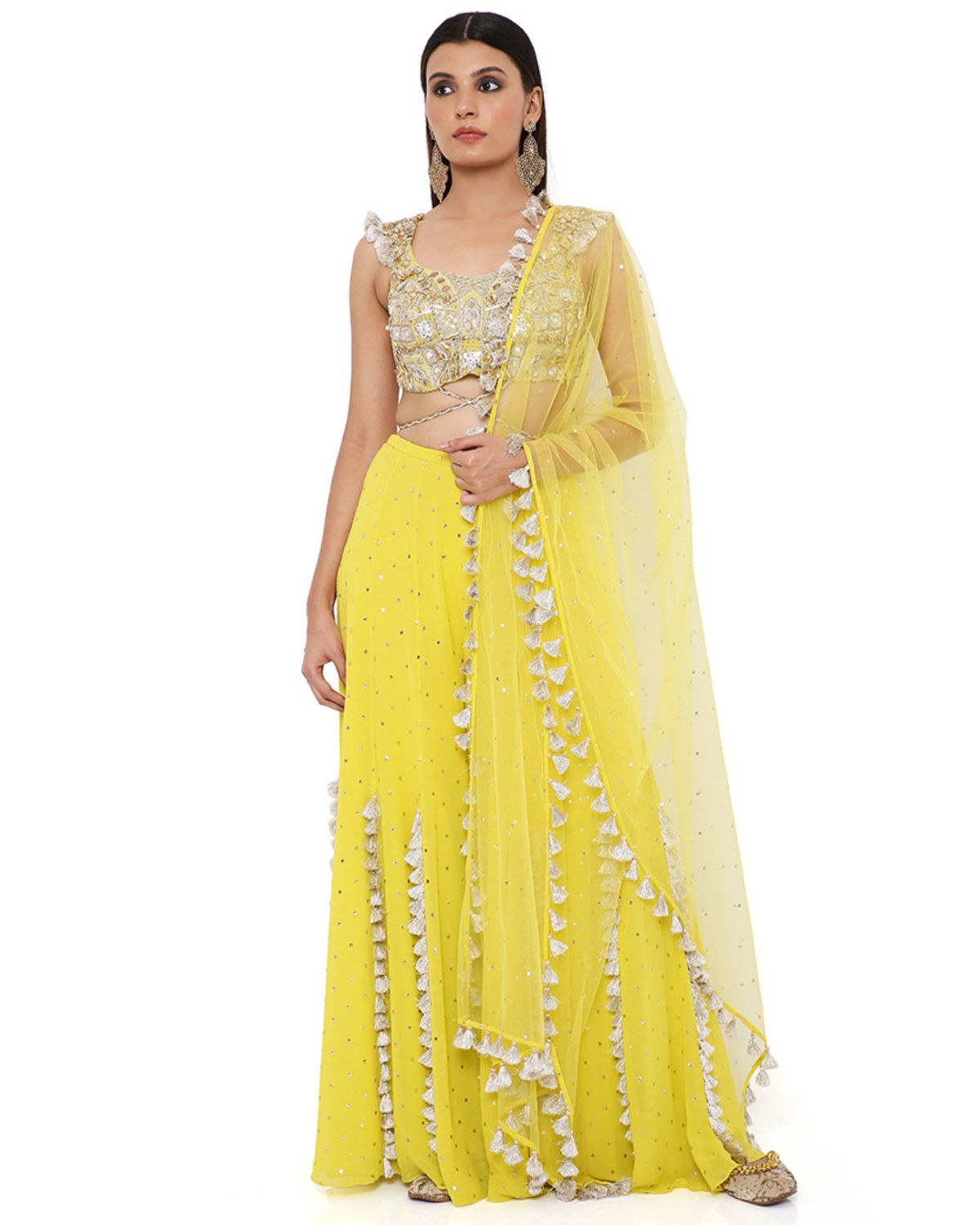 Lime Green Georgette Embroidered Sharara Set