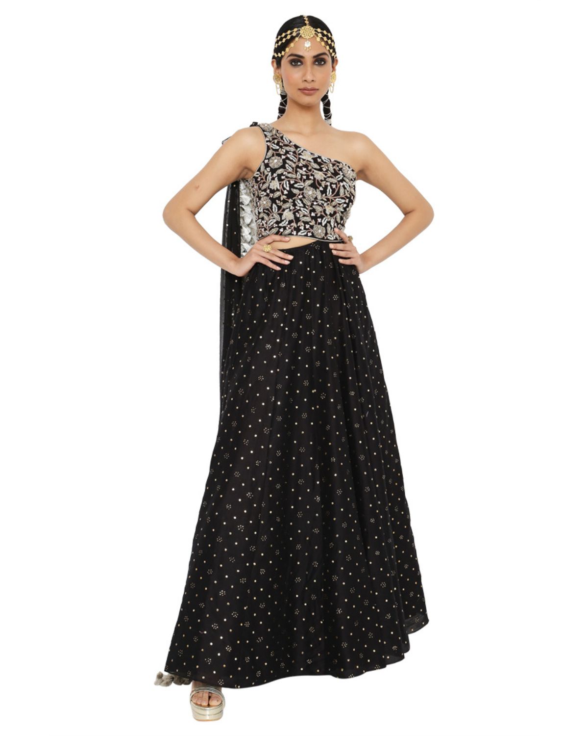 Black Embroidered One-Shoulder Gown by Payal Singhal