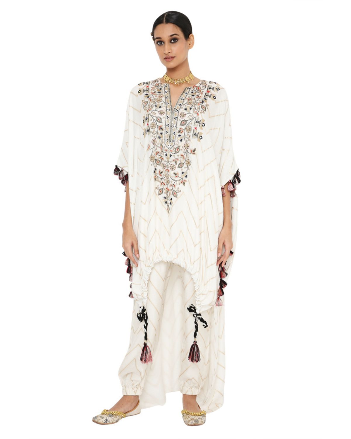 Off White Kaftan And Jogger Set by Payal Singhal
