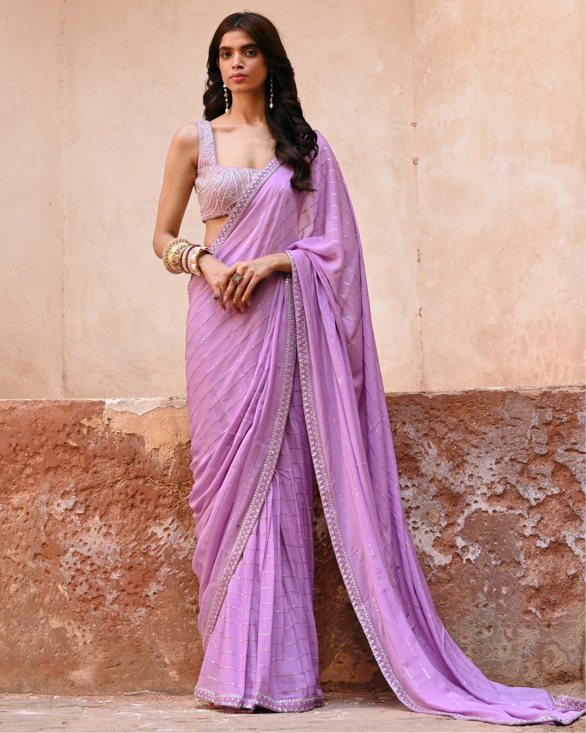 Lavender Drape Sari Set | Chamee & Palak