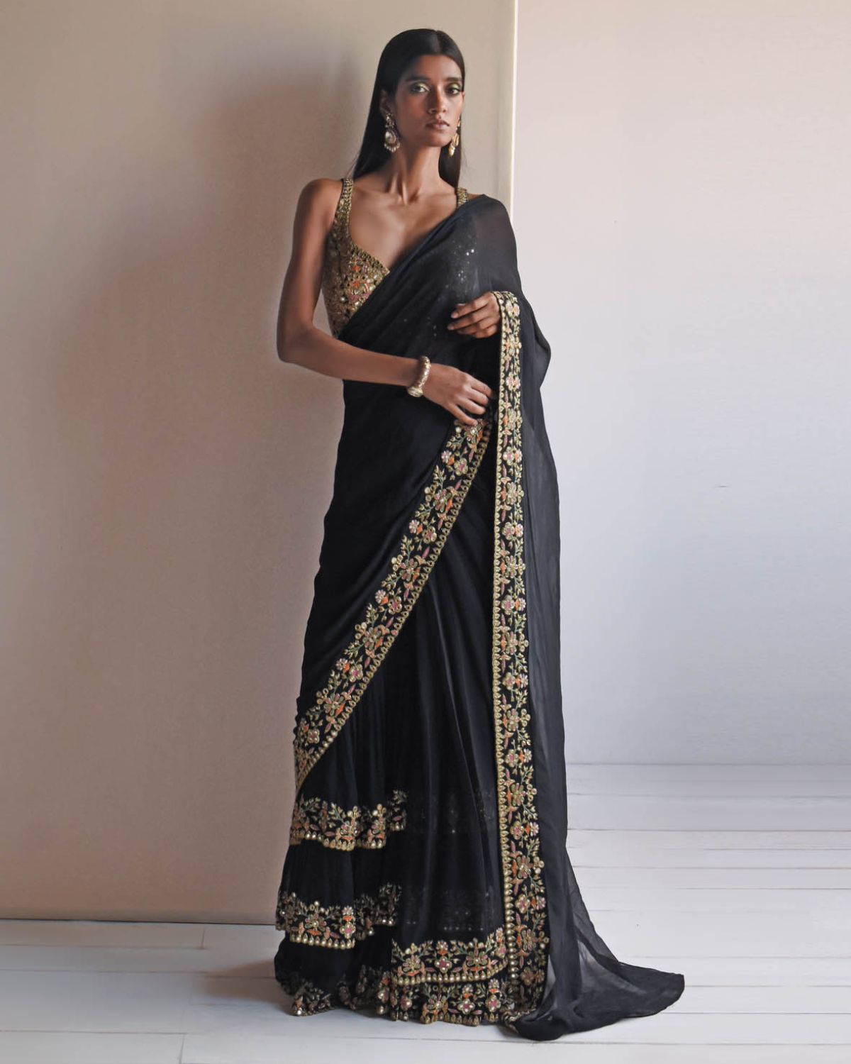 Black Multi-Thread Sari Set | Arpita Mehta