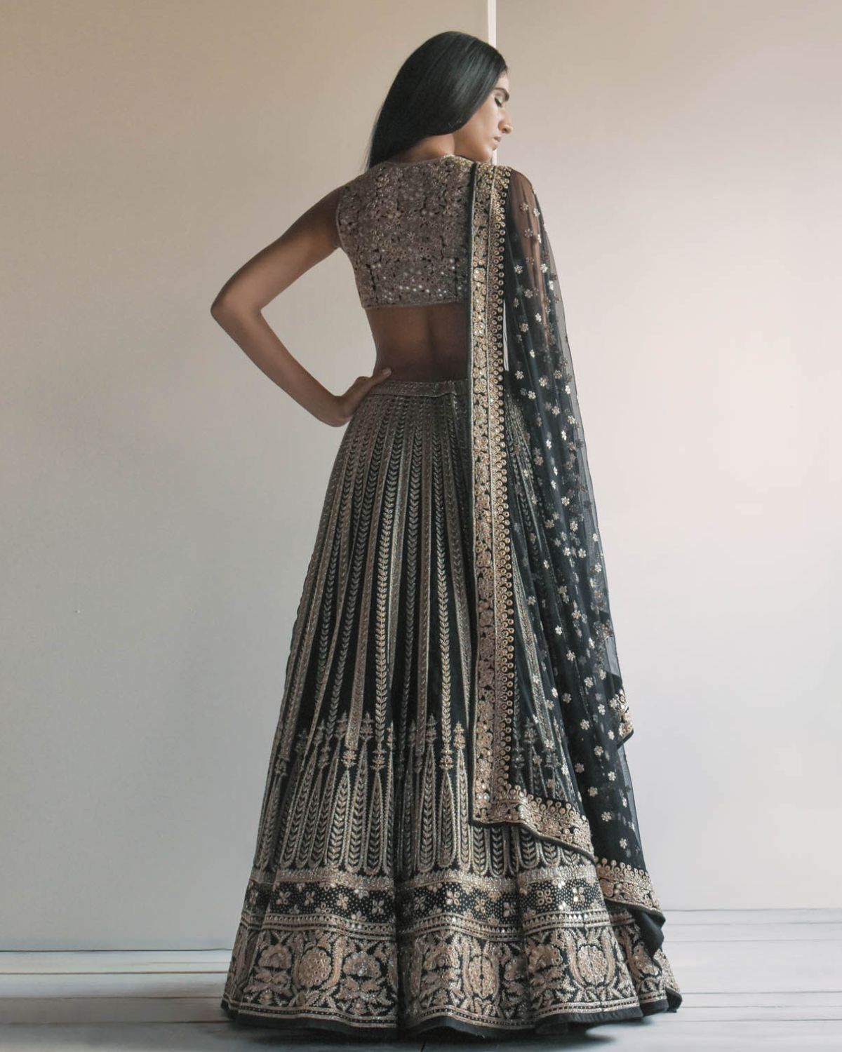 Black And Gold Embroidered Lehenga Set