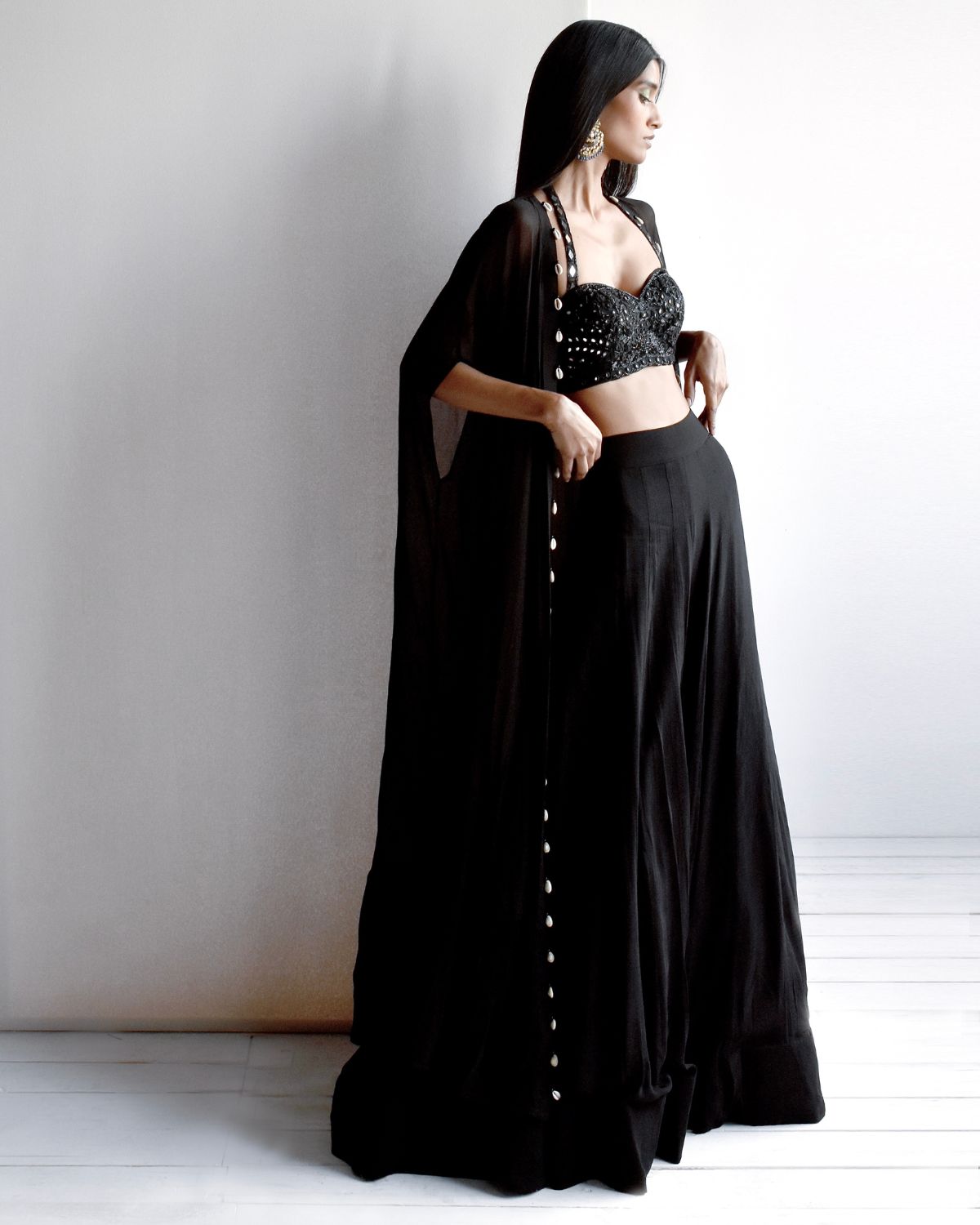 Solid Black Sharara Set