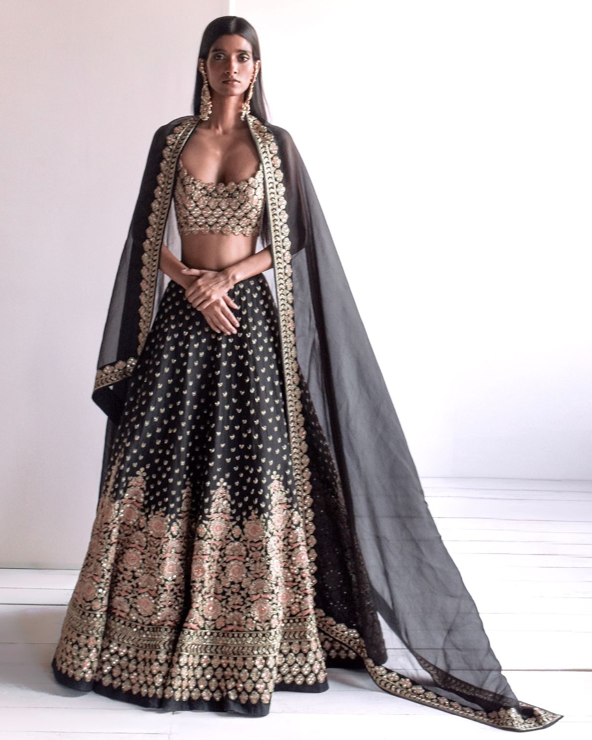 Black Embroidered Lehenga Set