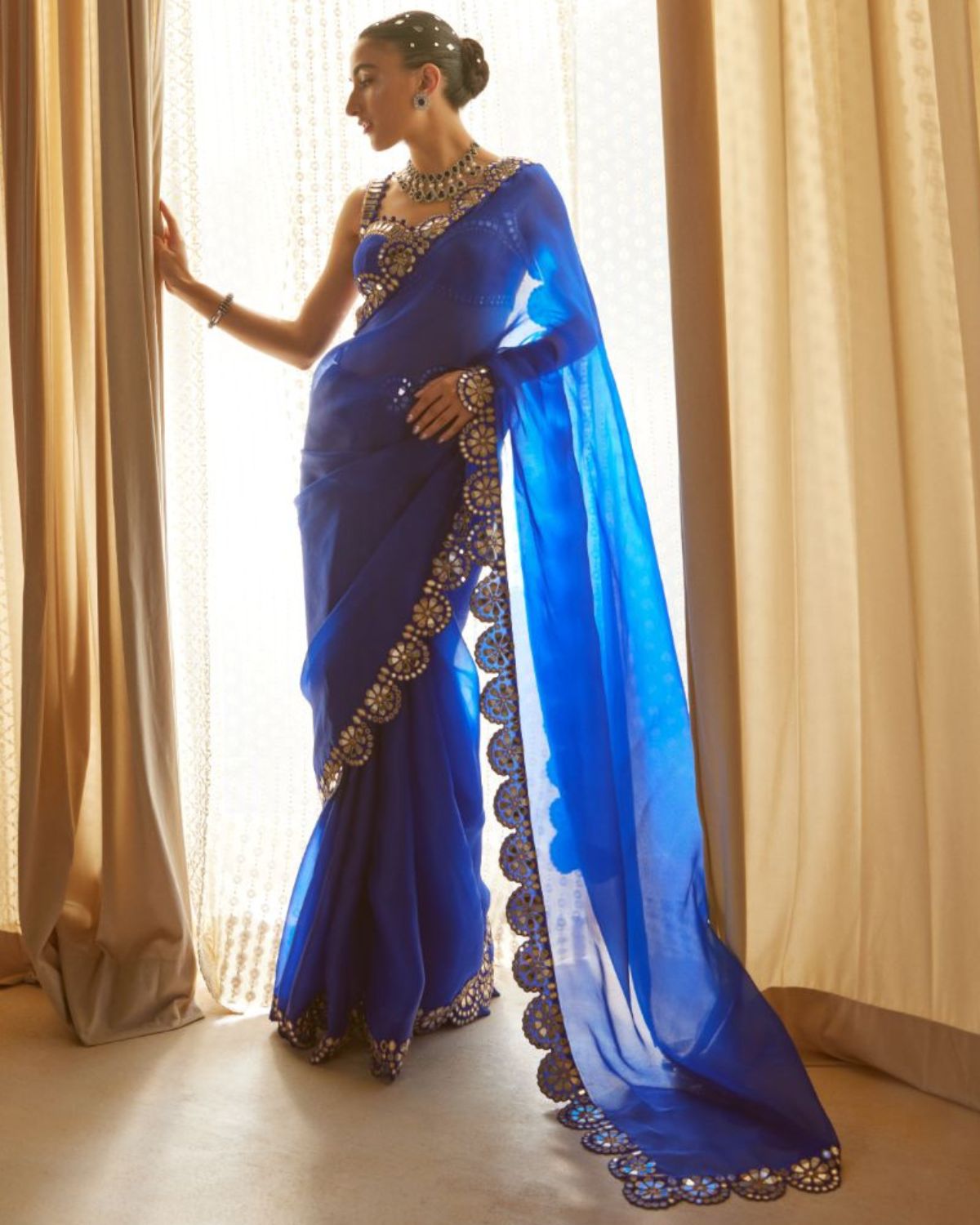 Electric Blue Pre Stitched Saree Online on Urban Suburban