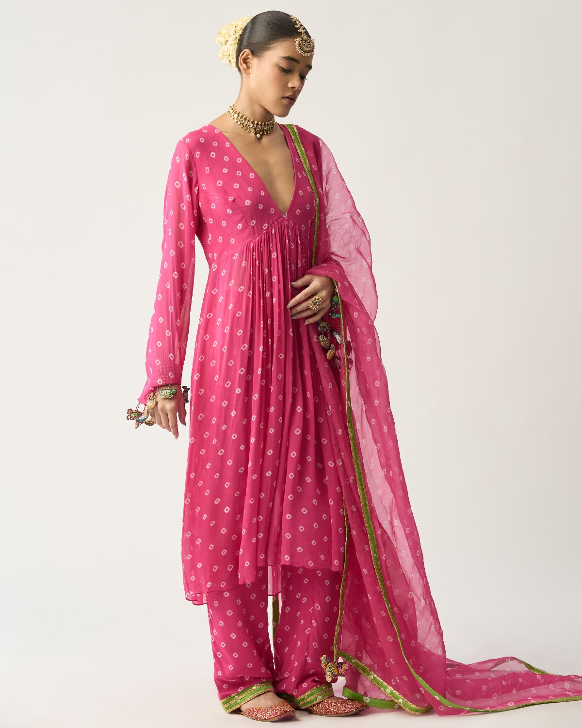 Pink Bandhani Kurta Set by ITRH