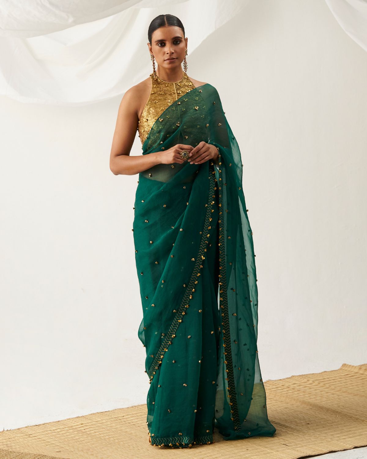 Emerald Green Sari Set by ITRH