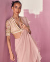 Dusty Pink Chiffon Pre Draped Sari Set by Ridhi Mehra