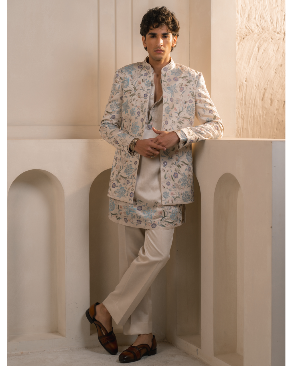Silver Veil Linen Silk Short Jacket Set