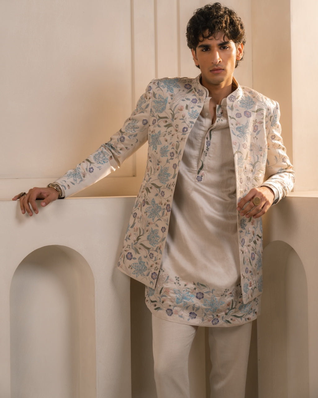 Silver Veil Linen Silk Short Jacket Set