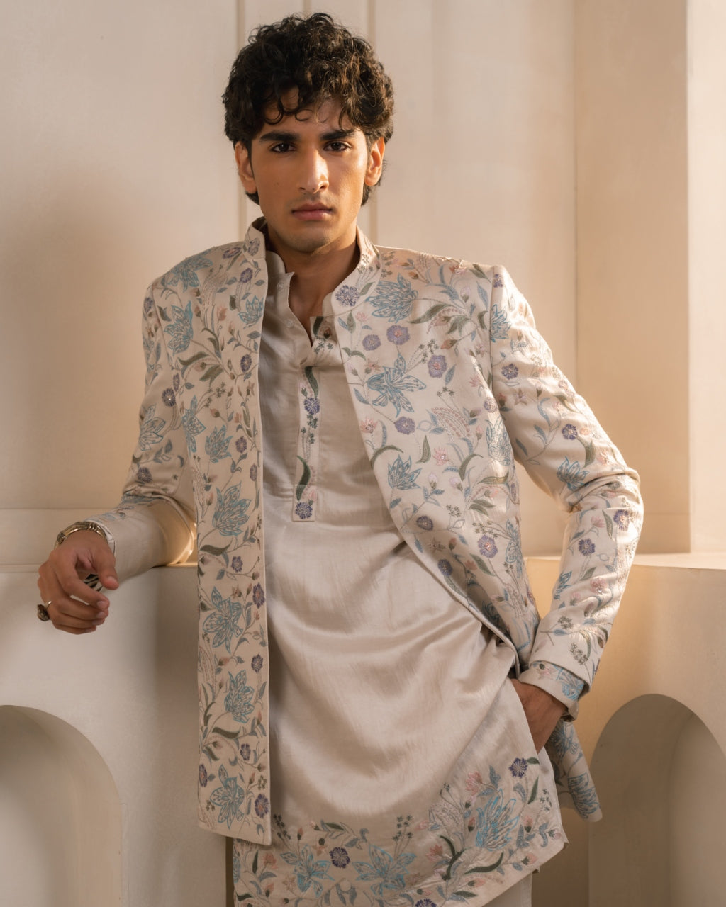 Silver Veil Linen Silk Short Jacket Set