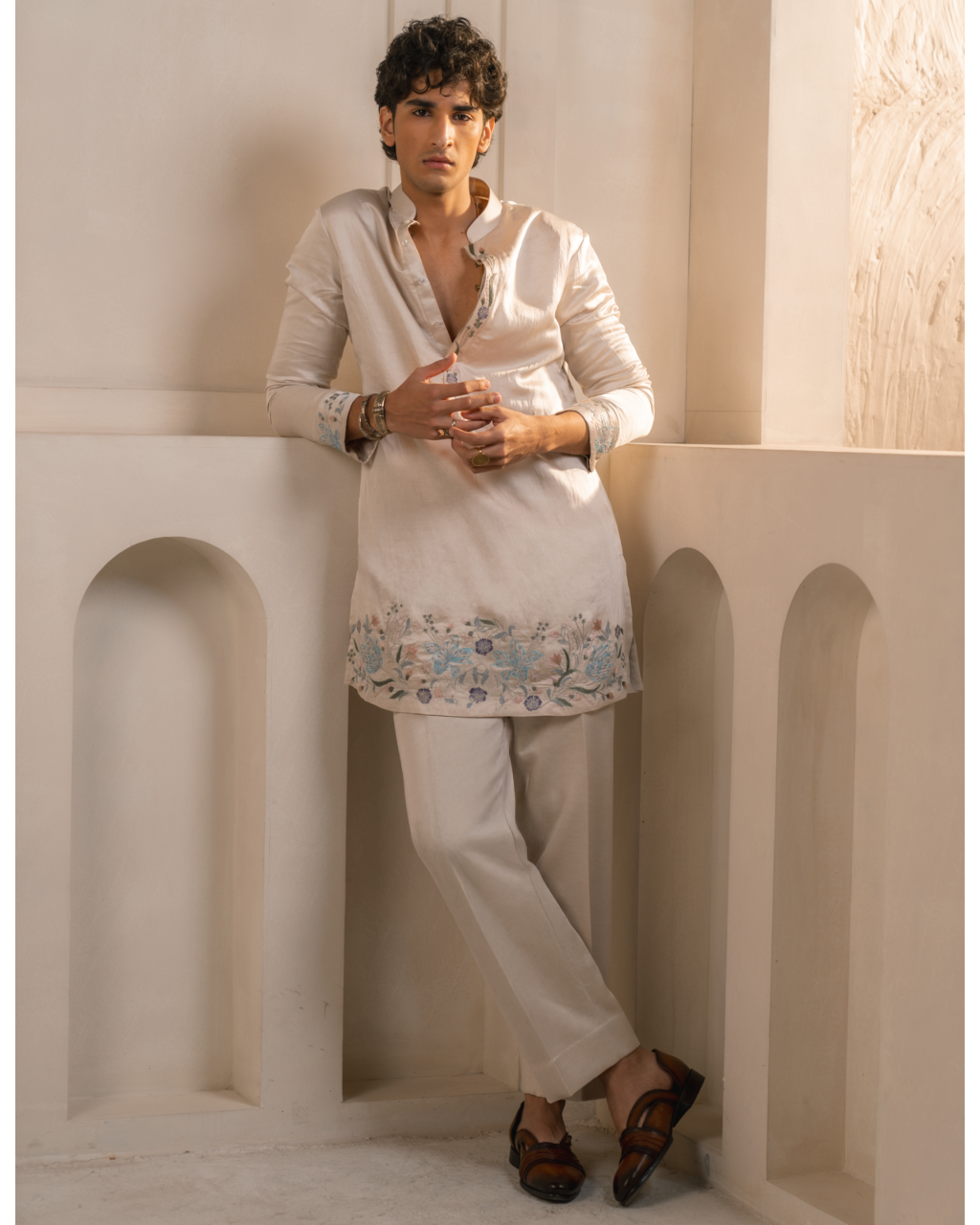 Silver Veil Linen Silk Short Jacket Set