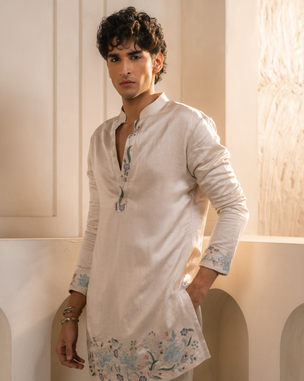 Silver Veil Linen Silk Short Jacket Set