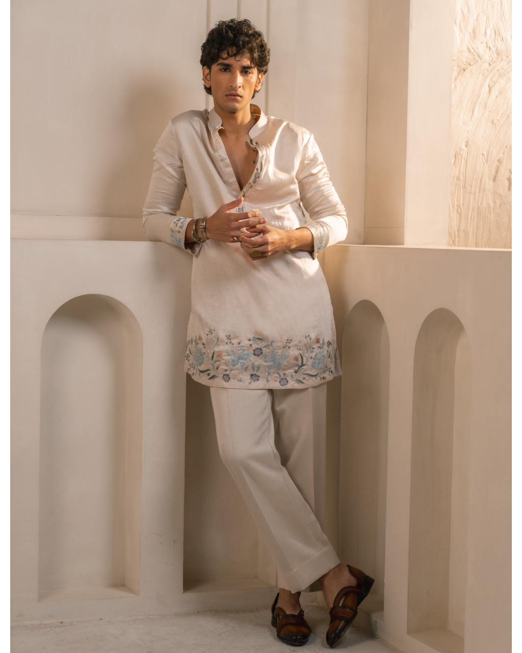 Silver Veil Linen Silk Kurta Set
