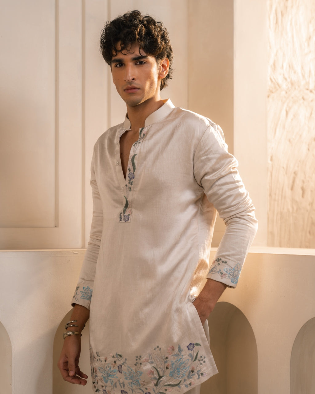 Silver Veil Linen Silk Kurta Set