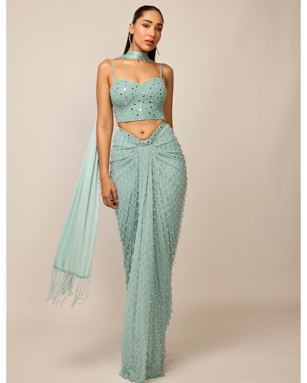 Powder Blue Single Drop Draped Skirt Set