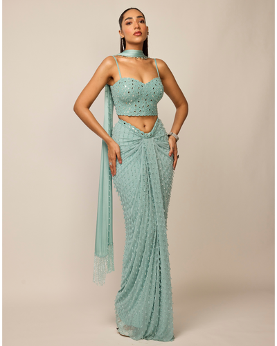 Powder Blue Single Drop Draped Skirt Set