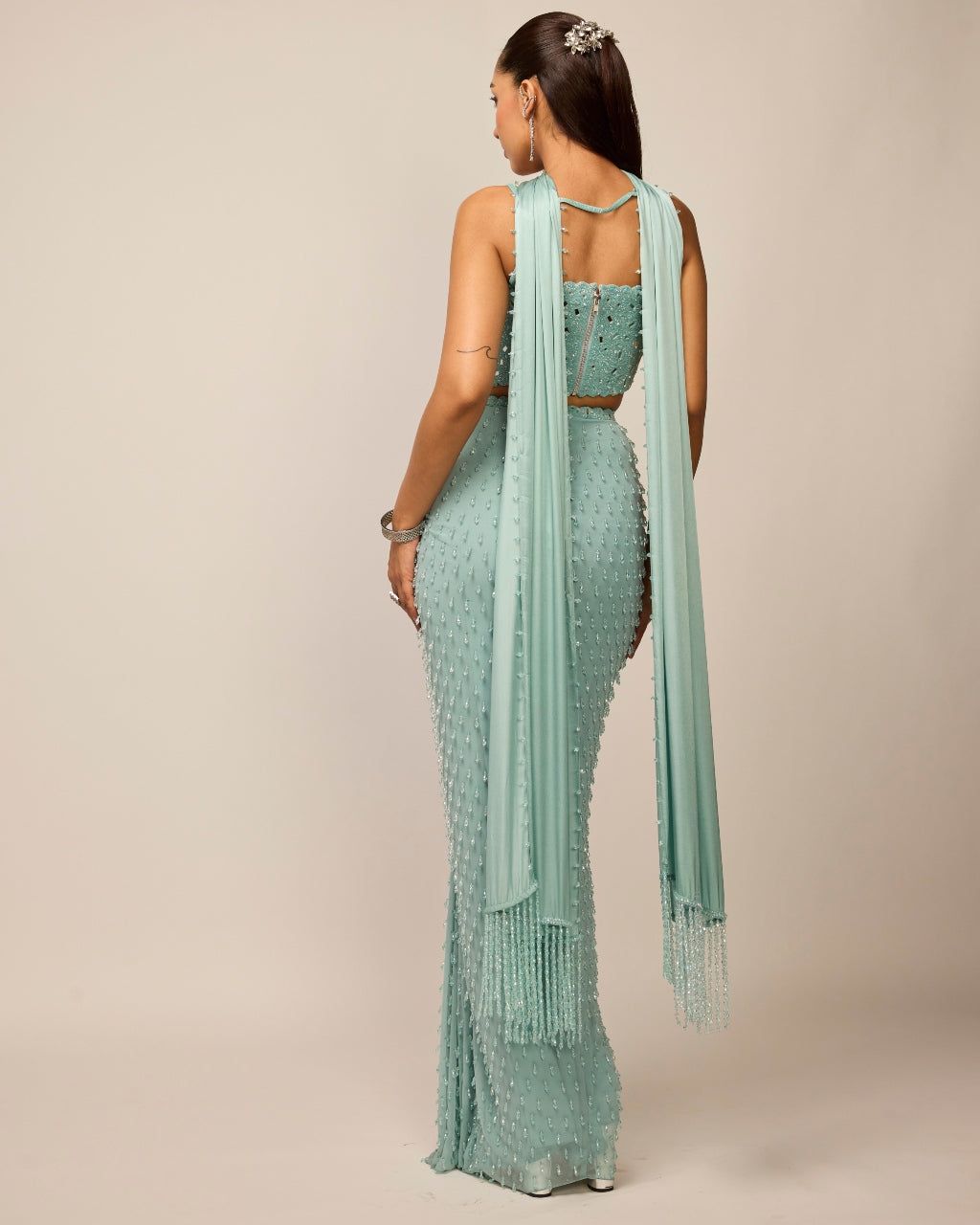 Powder Blue Single Drop Draped Skirt Set