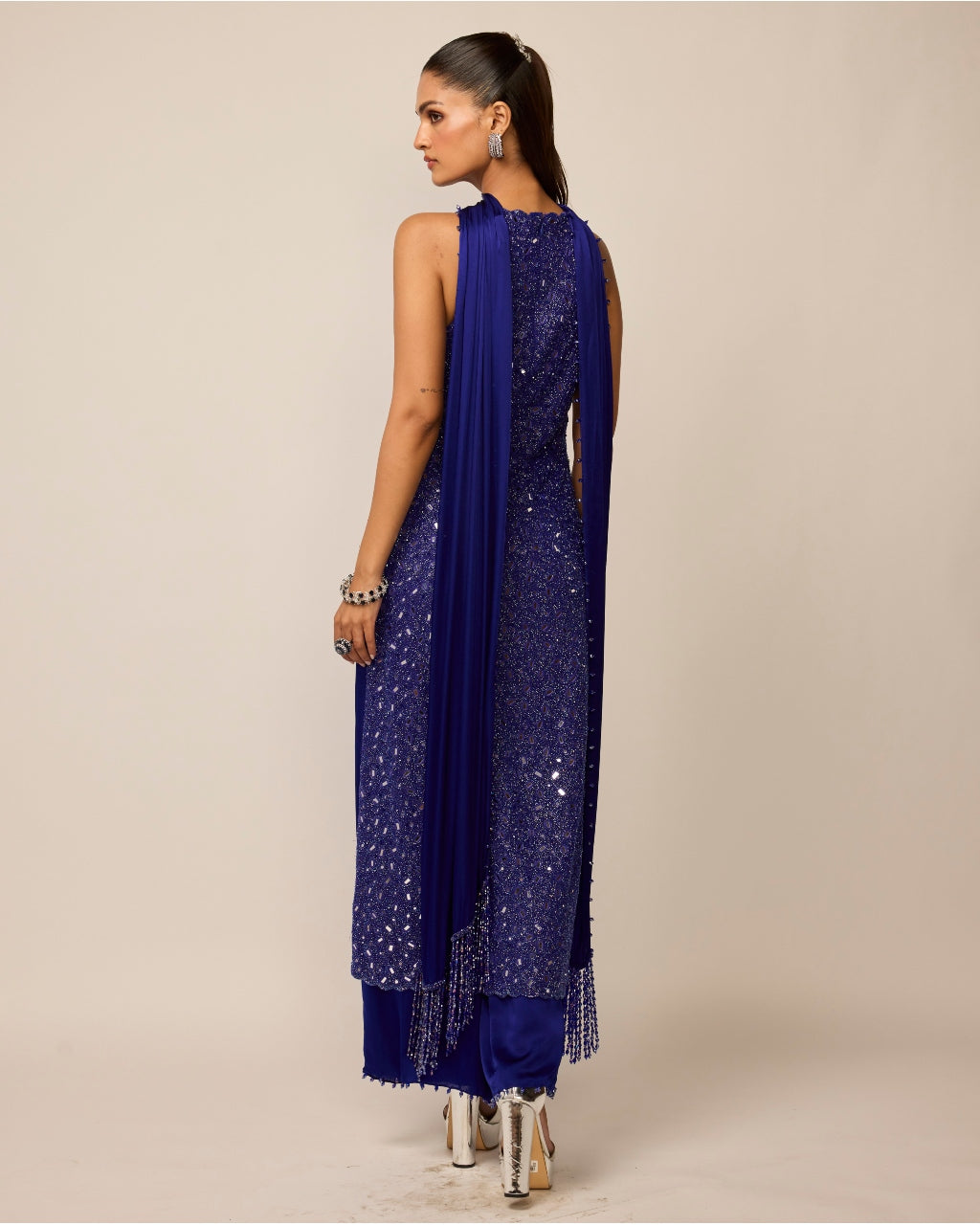 Cocktail Blue V Neck Kurta Set