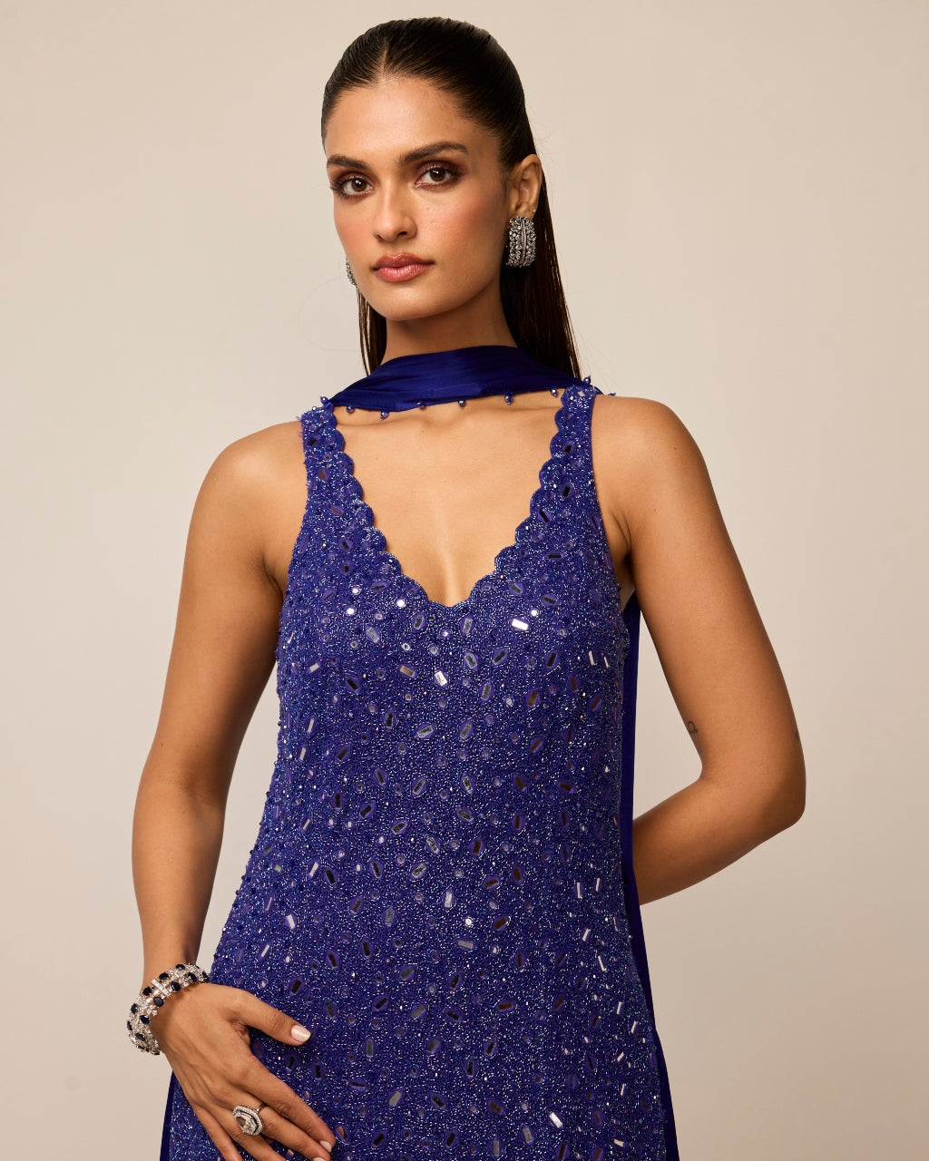 Cocktail Blue V Neck Kurta Set