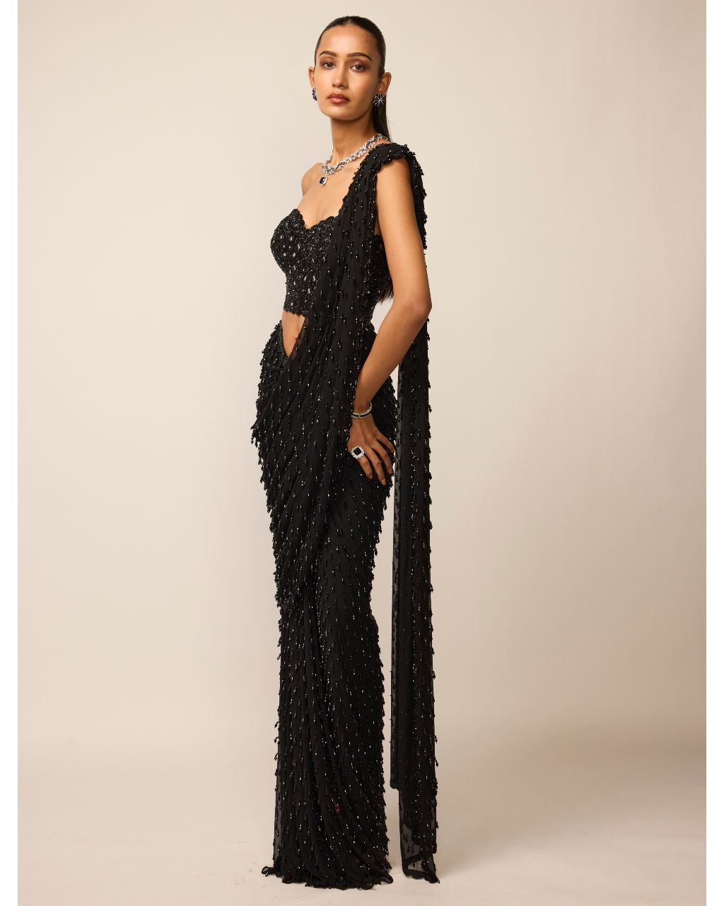 Black Single Drop Sari Set