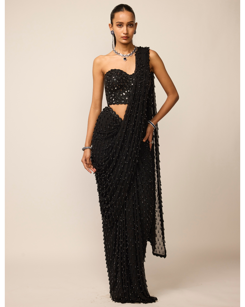 Black Single Drop Sari Set