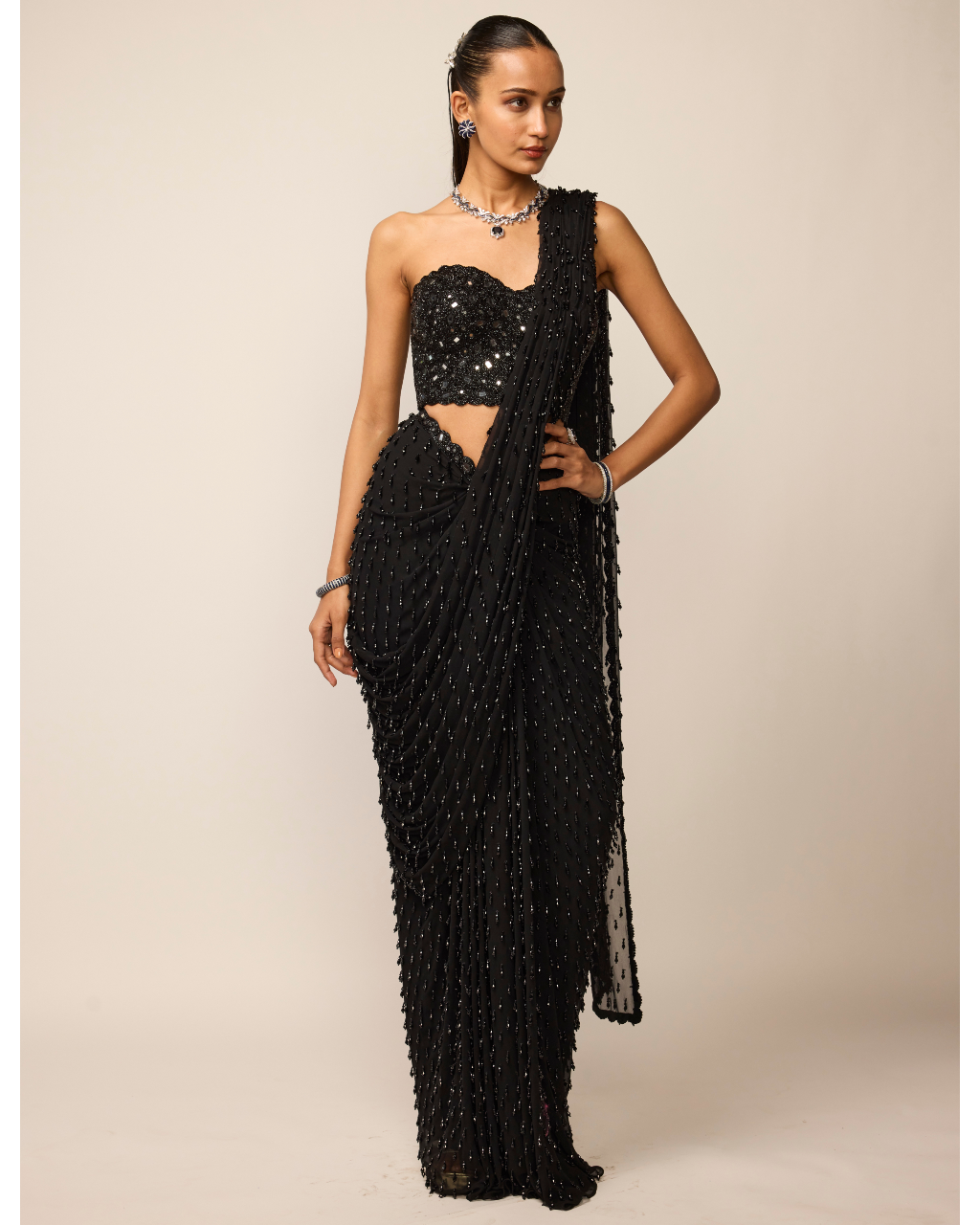 Black Single Drop Sari Set