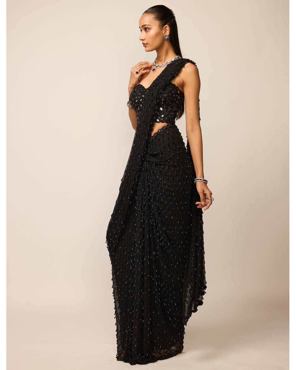 Black Single Drop Sari Set