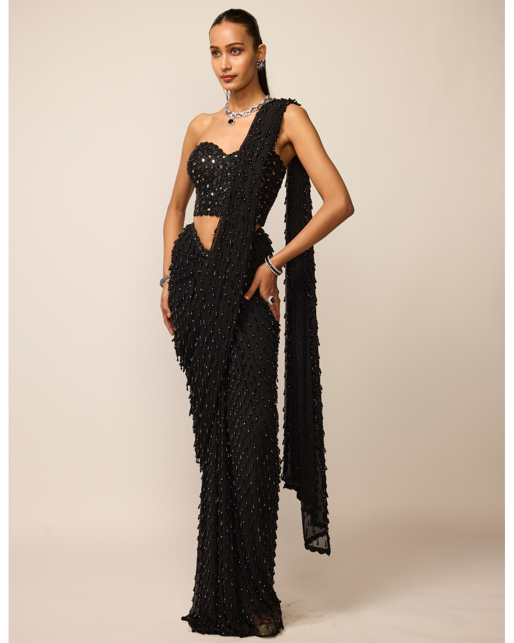 Black Single Drop Sari Set