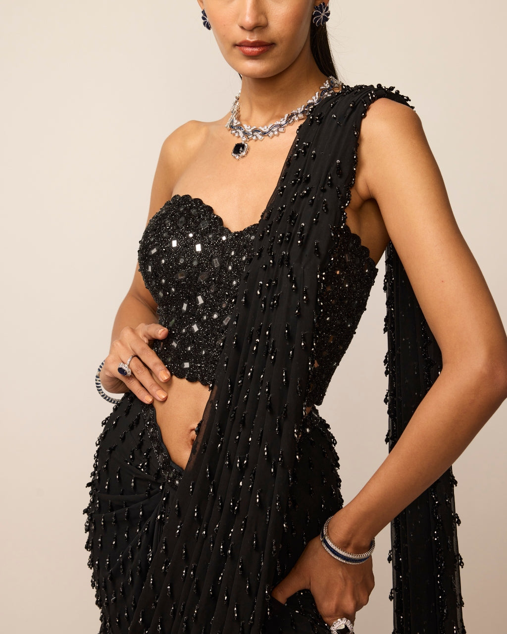 Black Single Drop Sari Set
