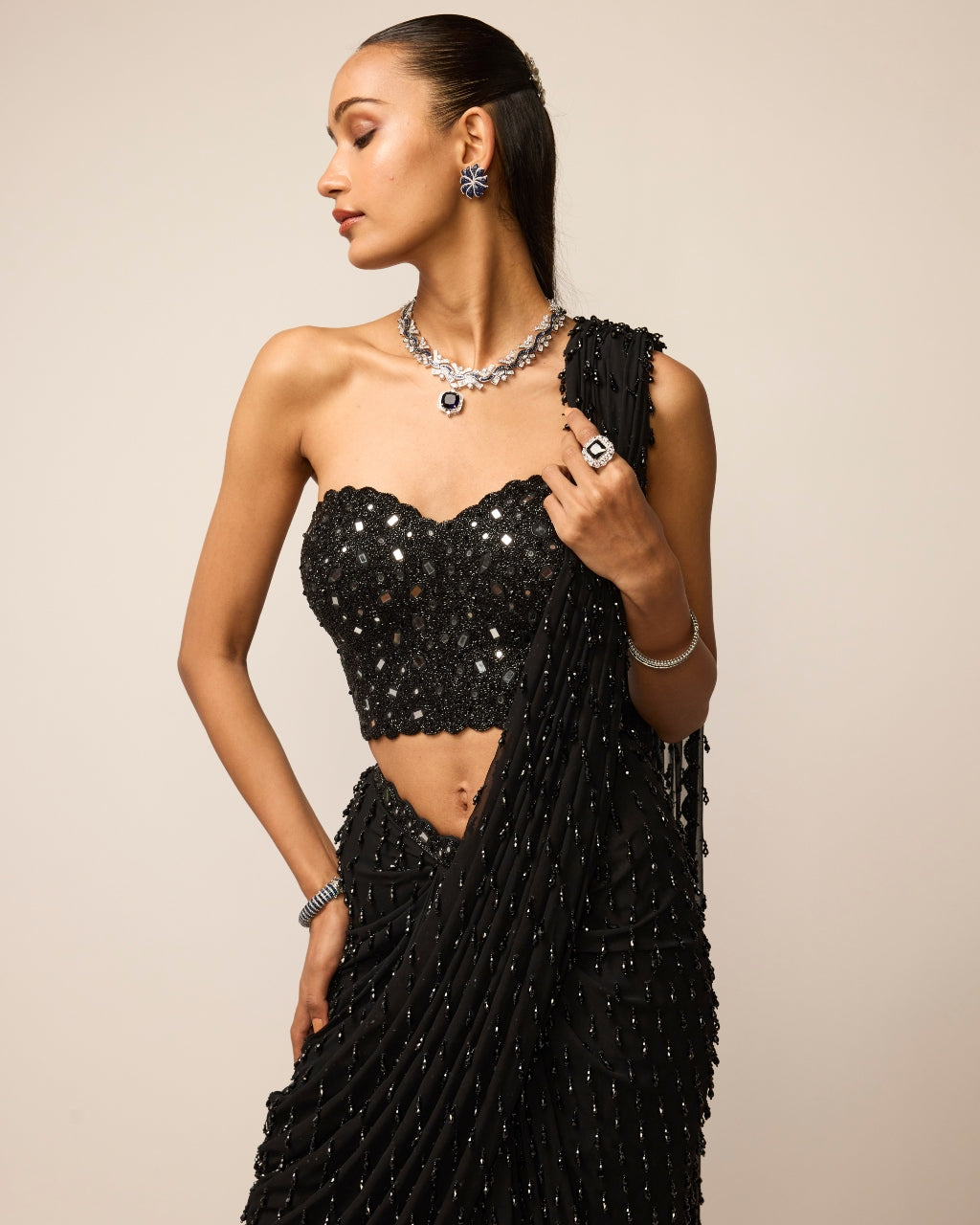 Black Single Drop Sari Set