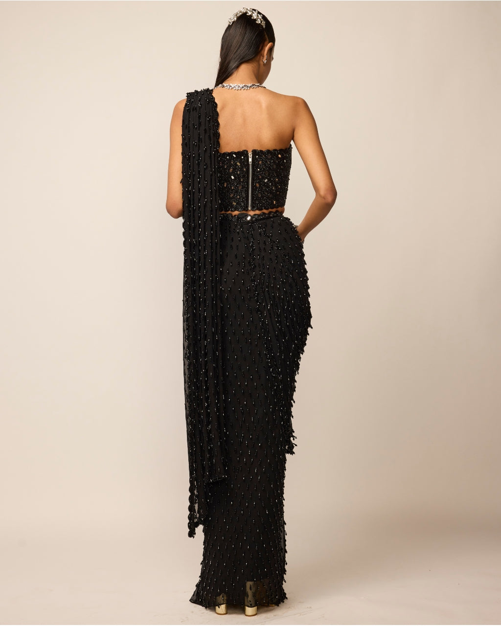 Black Single Drop Sari Set
